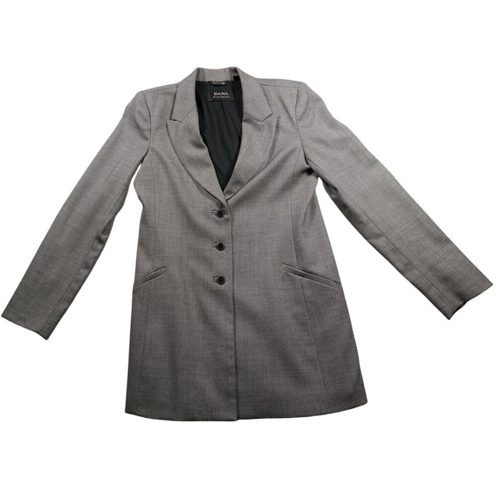 Dana Buchman Wool Blend Herringbone Blazer Black White 10